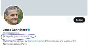 Norway prime minister described as Nigeria government official by Twitter